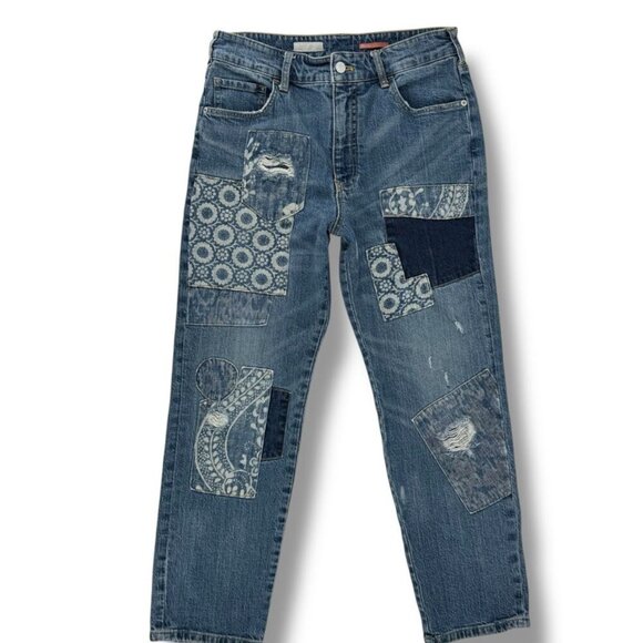 Pilcro and the Letterpress Blue Patchwork Boyfriend Jeans ~ Size 28/6 - Picture 2 of 13